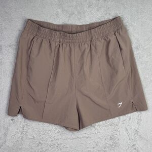 Gymshark Pintuck Shorts Womens 2XL Brown Logo Elastic Waist Athletic Training